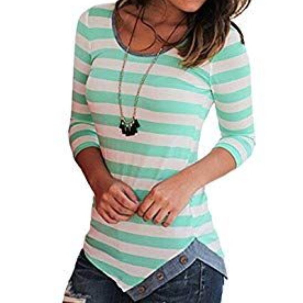 Green and White Striped Top